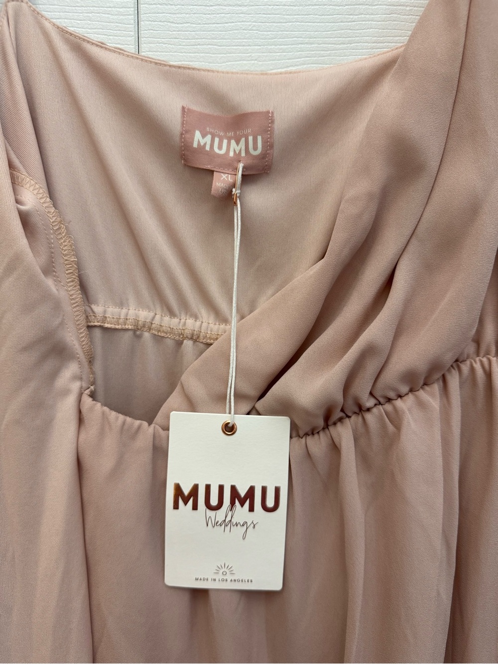 NEW Show me your MUMU Dress, Dusty Blush Crisp, Liz Maxi Dress XL, Wrap Dress - Picture 4 of 10